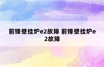 前锋壁挂炉e2故障 前锋壁挂炉e2故障